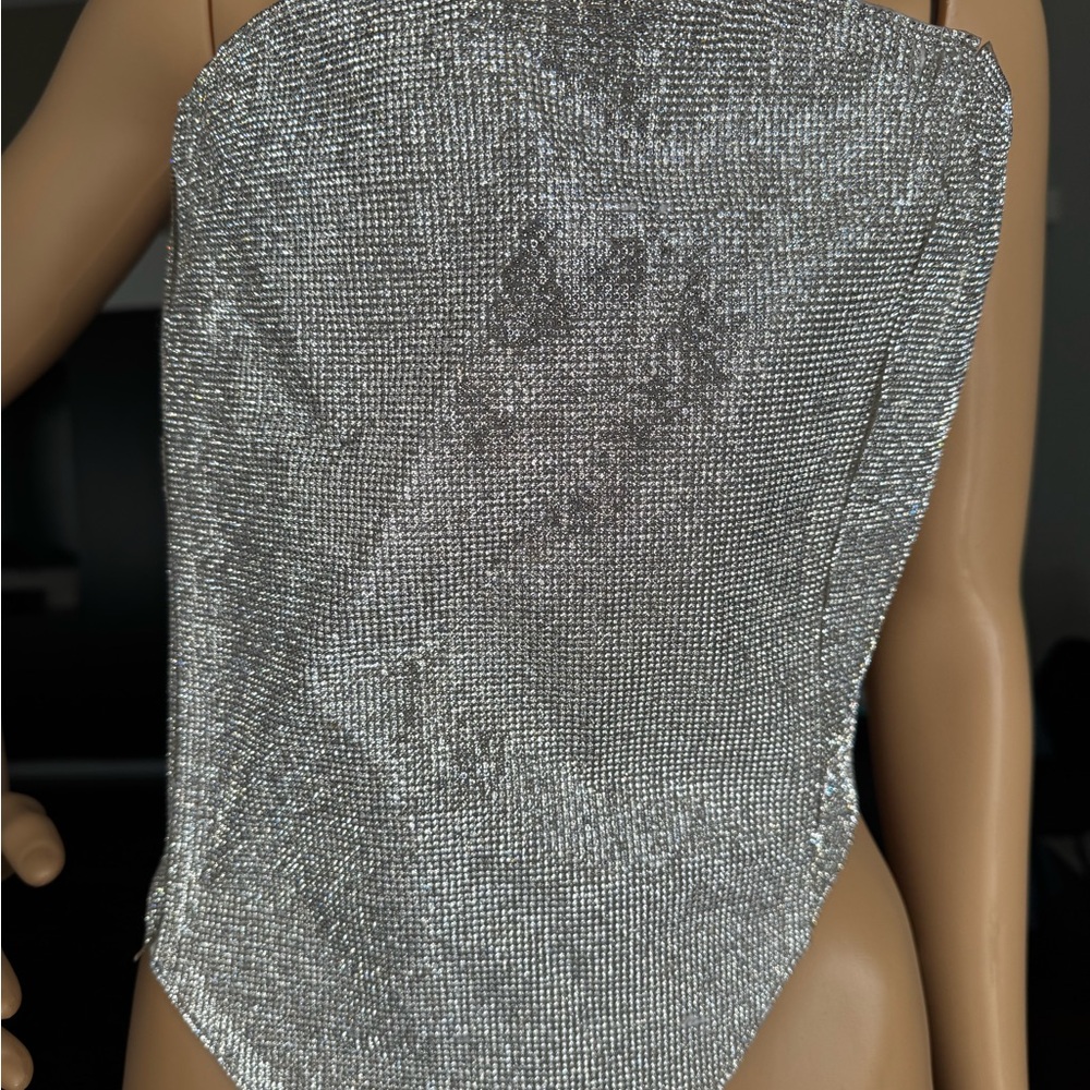 AKIRA Shiny Crystal Silver Corset Strapless Women's Top w Satin Lining Size XL